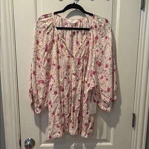 LC Lauren Conrad Floral Blouse in Pink and Cream